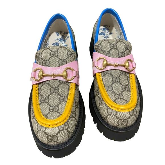 Gucci GG Lug Sole Horsebit Loafer Harald Logo Multicolor Color Block 8 - Picture 1 of 7